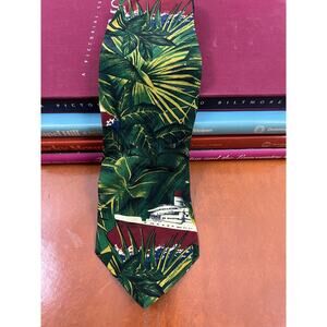 Vintage Ted Lapidus Tropical Cruise Ship Print Tie Designer Novelty Necktie